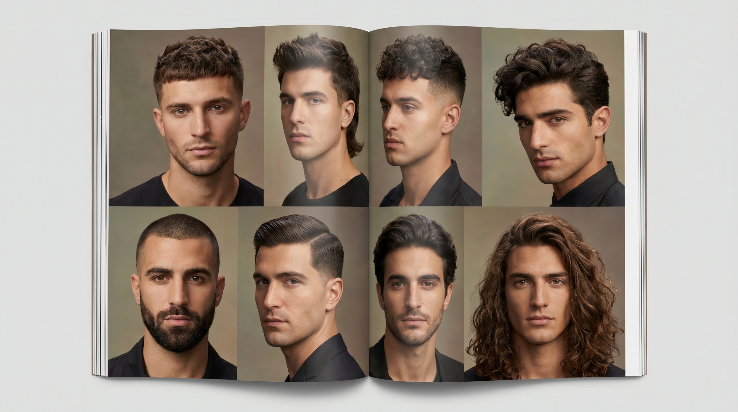 6 סוגי תספורות טרנדיות לגברים 2026 - Textured crop, Mullet, Curly top, Buzz cut, Side part, Long hair